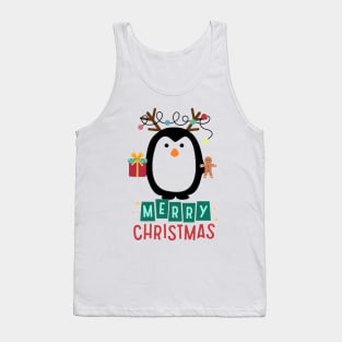 Penguin Christmas decoration. Christmas lights. Tank Top